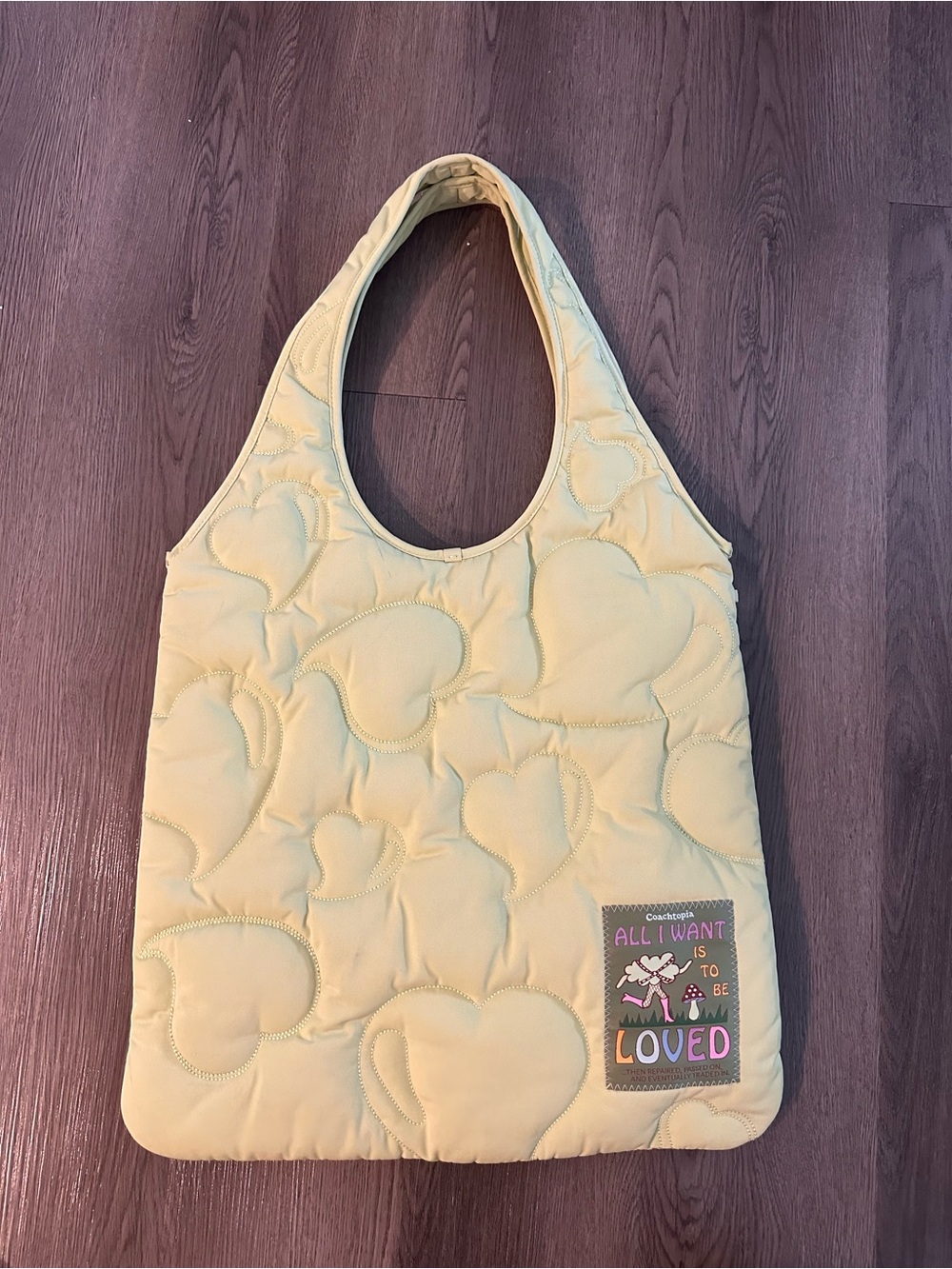 Coachtopia Quilted Heart flat Tote Bag in Light green